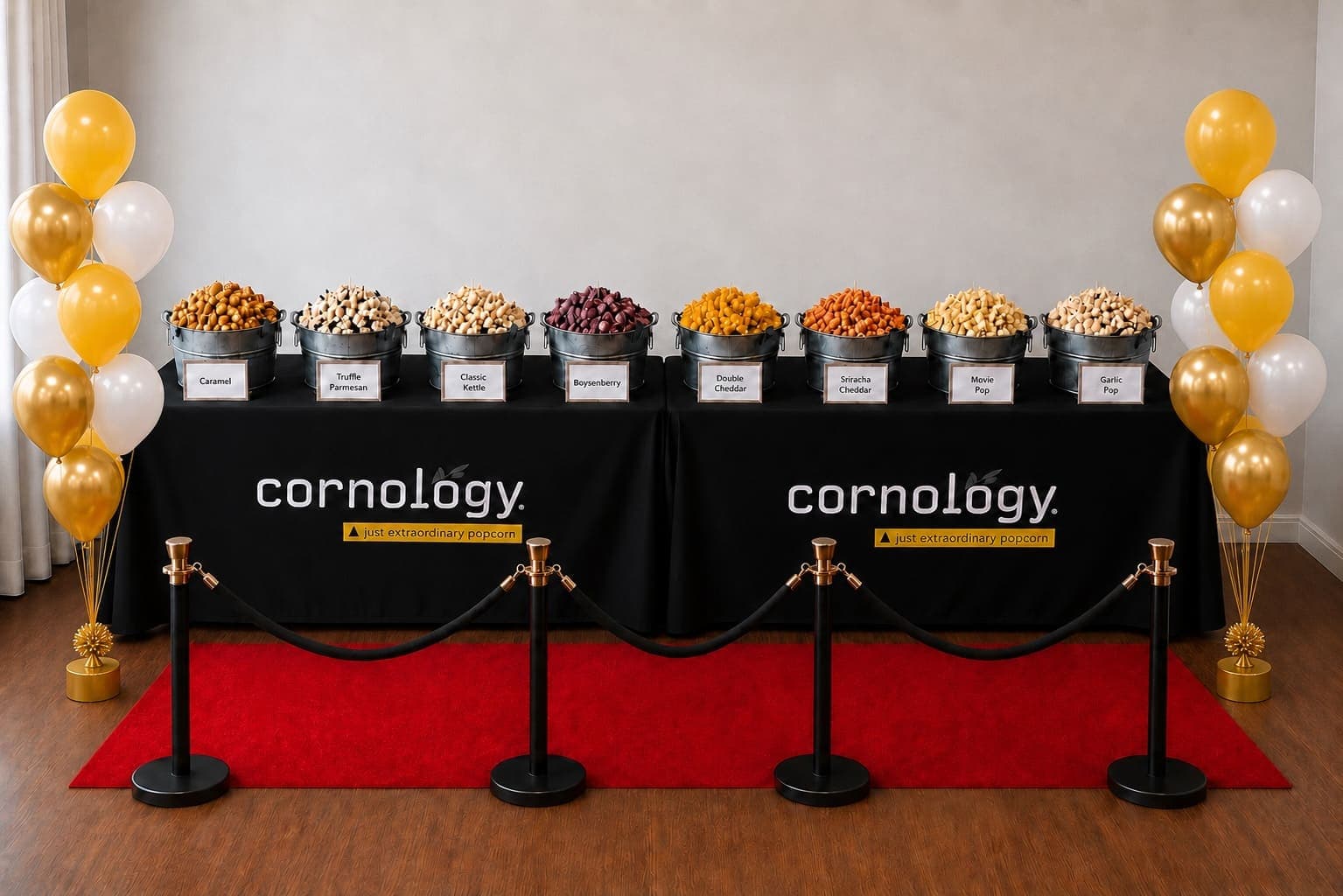 Branded Cornology gift tins and favor bags