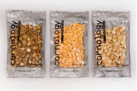 A sampler of Cornology gourmet popcorn